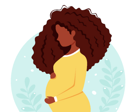 An animated picture of a pregnant woman.