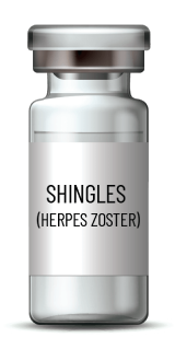 A picture of a Shingles (herpes zoster) vaccine vial.
