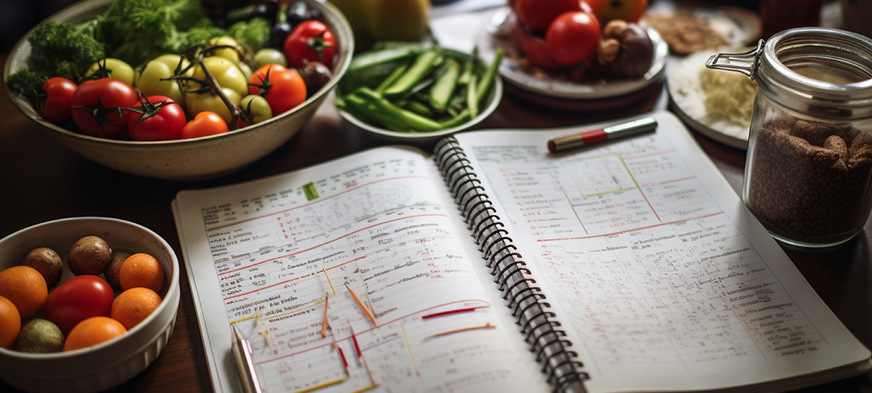 book and fruits on table